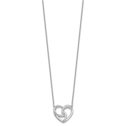 Sterling Silver Rhodium Plated White Ice .01 Dia Fancy Heart Necklace