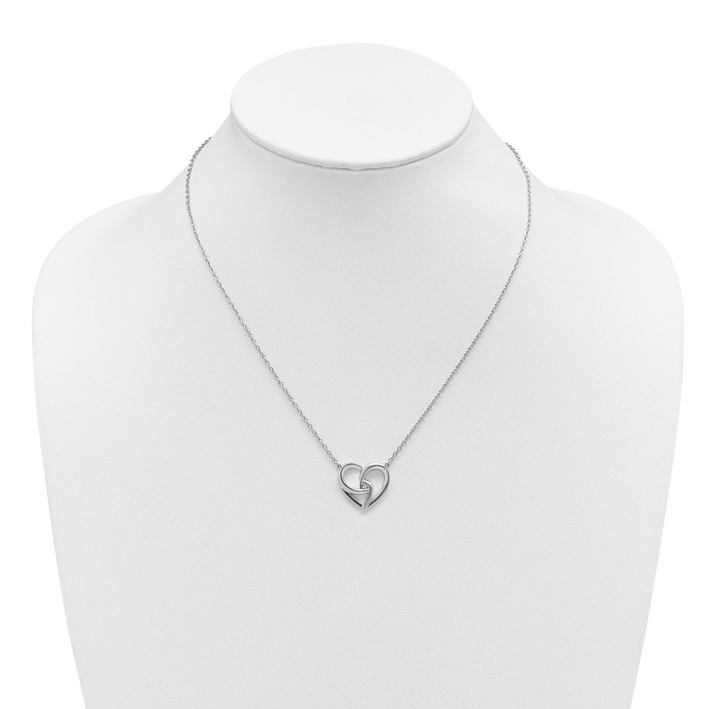 Sterling Silver Rhodium Plated White Ice .01 Dia Fancy Heart Necklace