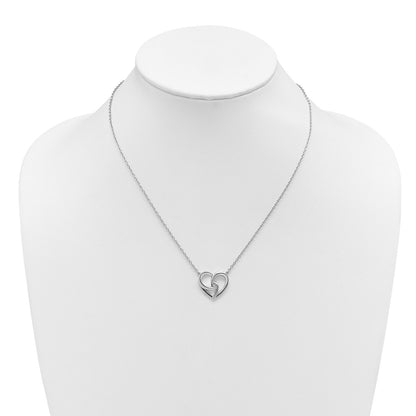 Sterling Silver Rhodium Plated White Ice .01 Dia Fancy Heart Necklace