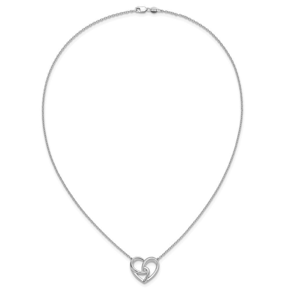 Sterling Silver Rhodium Plated White Ice .01 Dia Fancy Heart Necklace