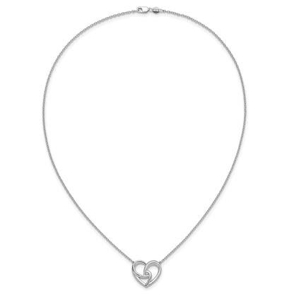Sterling Silver Rhodium Plated White Ice .01 Dia Fancy Heart Necklace