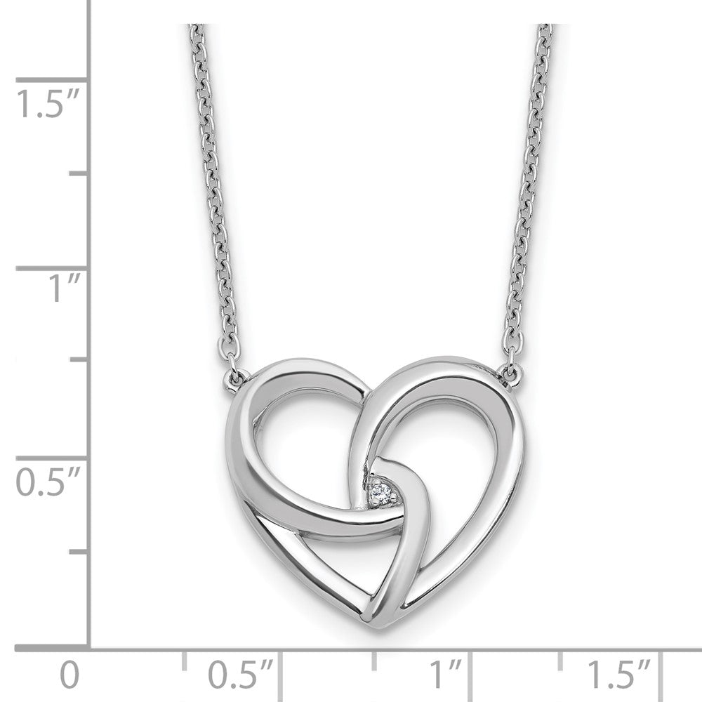 Sterling Silver Rhodium Plated White Ice .01 Dia Fancy Heart Necklace