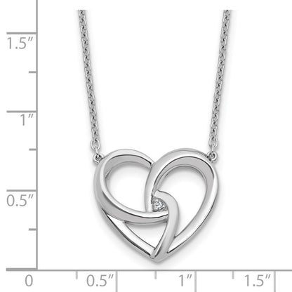 Sterling Silver Rhodium Plated White Ice .01 Dia Fancy Heart Necklace