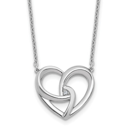 Sterling Silver Rhodium Plated White Ice .01 Dia Fancy Heart Necklace