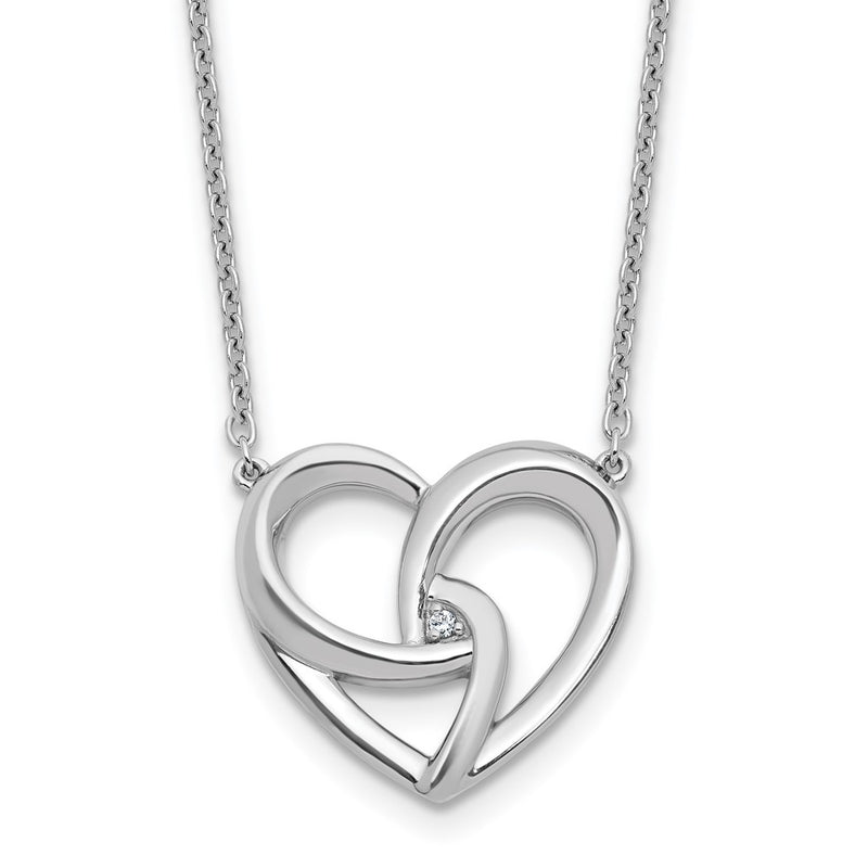 Sterling Silver Rhodium Plated White Ice .01 Dia Fancy Heart Necklace