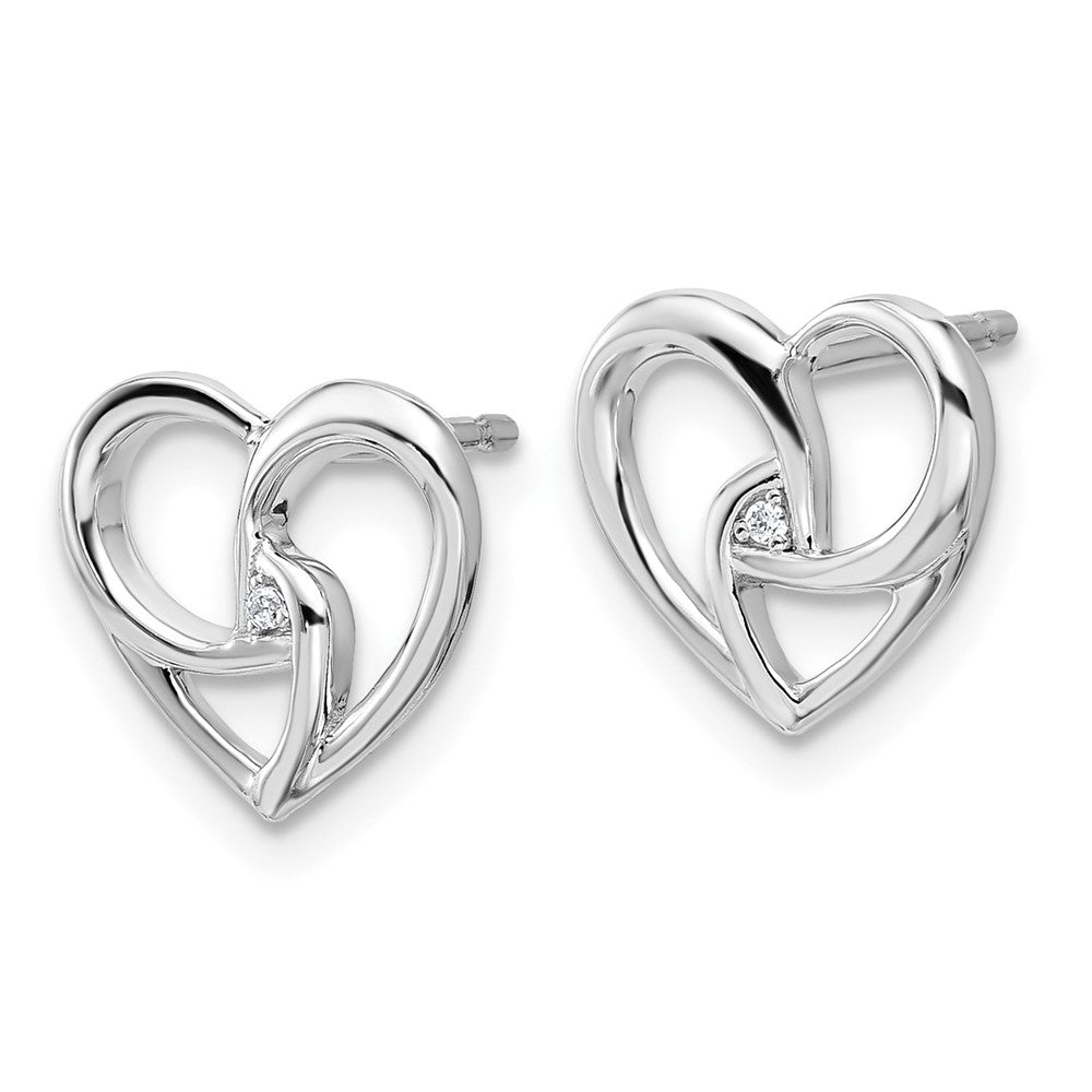 Sterling Silver Rhodium Plated White Ice .01 Dia Fancy Heart Post Earrings
