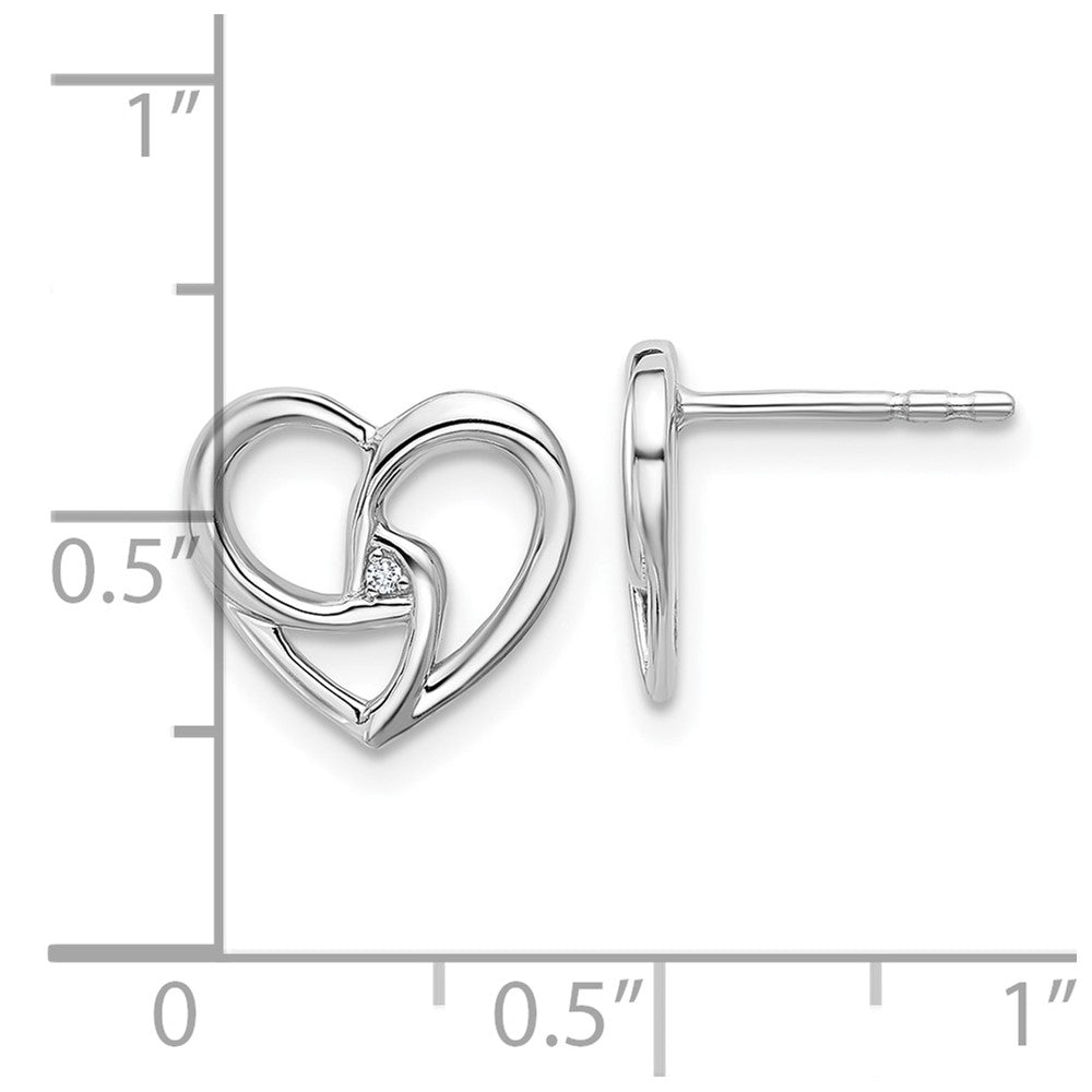 Sterling Silver Rhodium Plated White Ice .01 Dia Fancy Heart Post Earrings