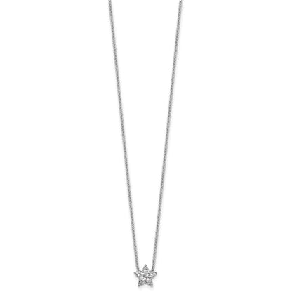 Sterling Silver Rhodium Plated White Ice .01 Dia Textured Star Necklace
