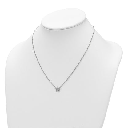 Sterling Silver Rhodium Plated White Ice .01 Dia Textured Star Necklace