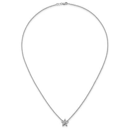 Sterling Silver Rhodium Plated White Ice .01 Dia Textured Star Necklace