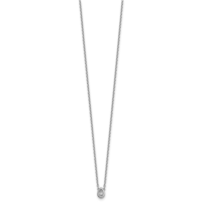 Sterling Silver Rh Pltd White Ice .05 Dia Twisted Teardrop Necklace