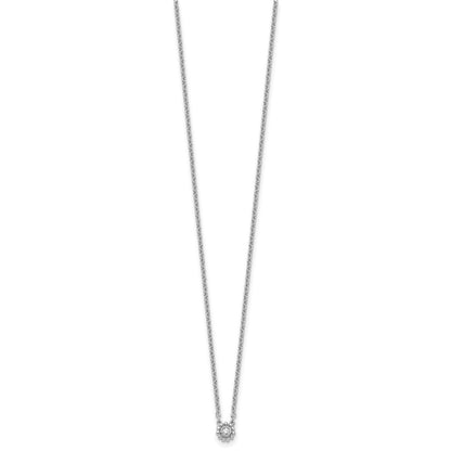 Sterling Silver Rhodium Plated White Ice .05 Dia Beaded Circle Necklace