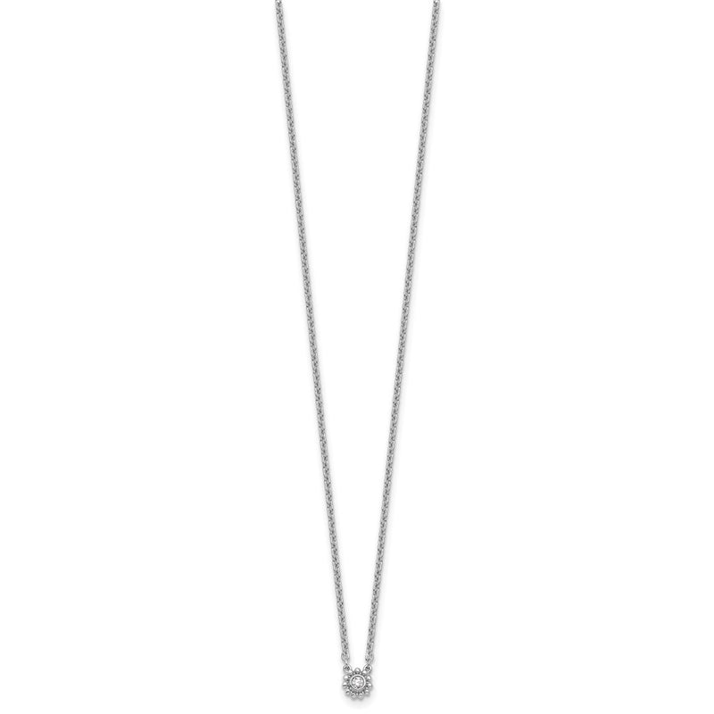 Sterling Silver Rhodium Plated White Ice .05 Dia Beaded Circle Necklace
