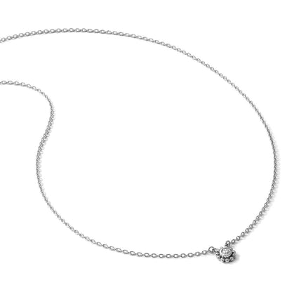 Sterling Silver Rhodium Plated White Ice .05 Dia Beaded Circle Necklace