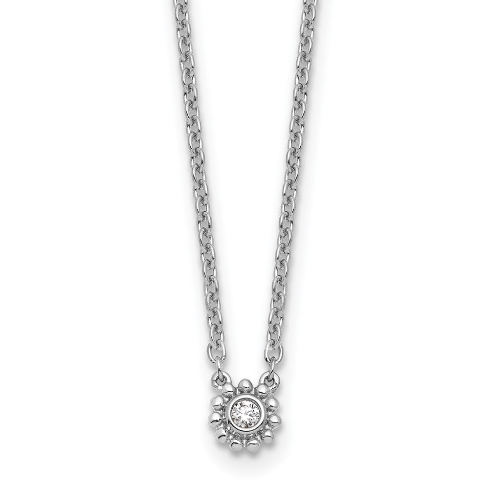 Sterling Silver Rhodium Plated White Ice .05 Dia Beaded Circle Necklace