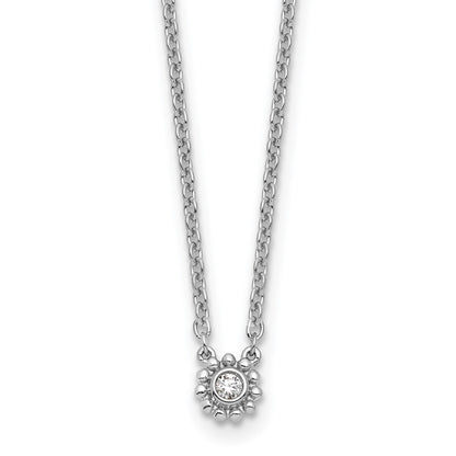 Sterling Silver Rhodium Plated White Ice .05 Dia Beaded Circle Necklace