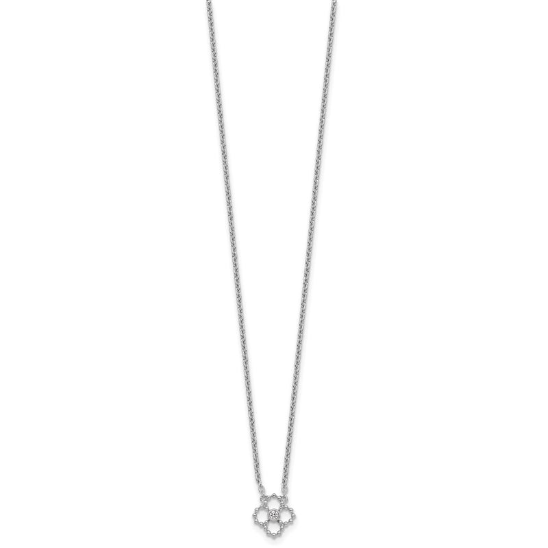 White Ice Sterling Silver Rh Pltd .05 Dia Beaded Quatrefoil Necklace