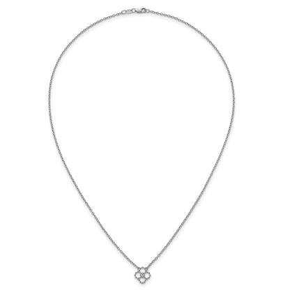 White Ice Sterling Silver Rh Pltd .05 Dia Beaded Quatrefoil Necklace