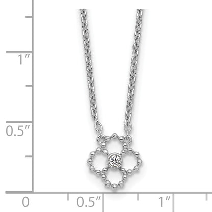White Ice Sterling Silver Rh Pltd .05 Dia Beaded Quatrefoil Necklace