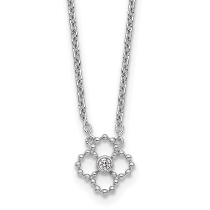 White Ice Sterling Silver Rh Pltd .05 Dia Beaded Quatrefoil Necklace