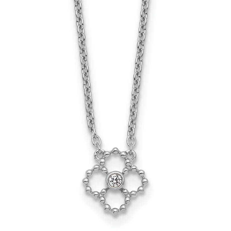 White Ice Sterling Silver Rh Pltd .05 Dia Beaded Quatrefoil Necklace