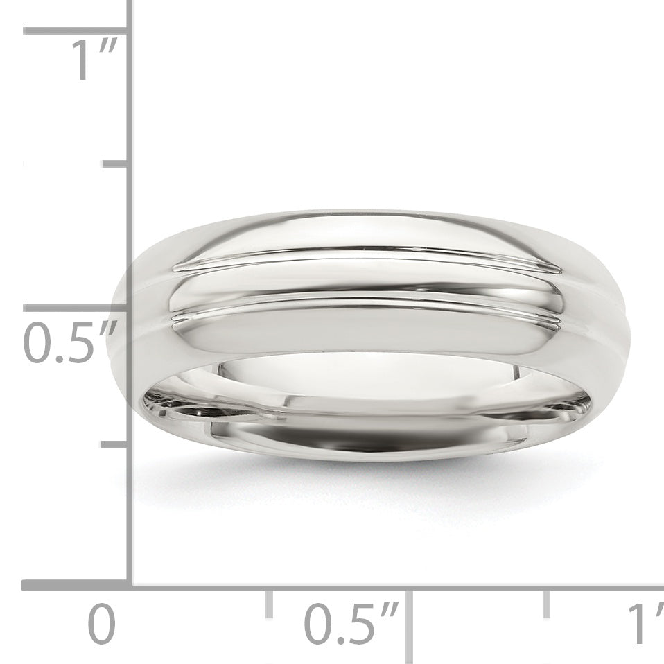 Sterling Silver 6mm Polished Domed Grooved Fancy Band Size 13.5 (Size 13.5 Only)
