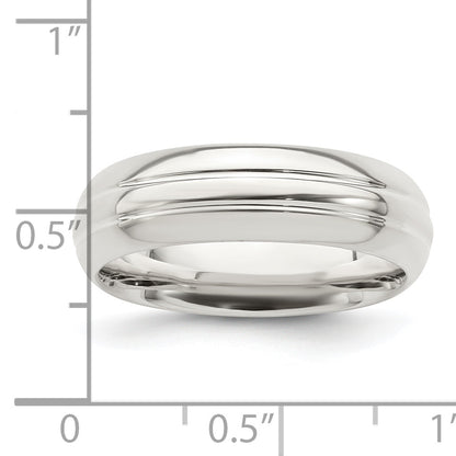 Sterling Silver 6mm Polished Domed Grooved Fancy Band Size 13.5 (Size 13.5 Only)
