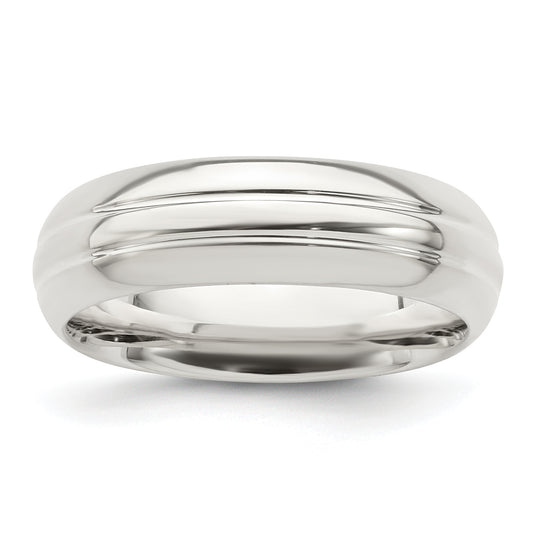 Sterling Silver 6mm Polished Domed Grooved Fancy Band Size 13.5 (Size 13.5 Only)
