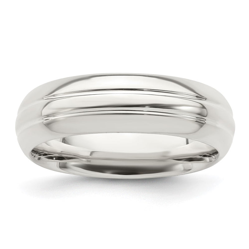 Sterling Silver 6mm Polished Domed Grooved Fancy Band Size 13.5 (Size 13.5 Only)