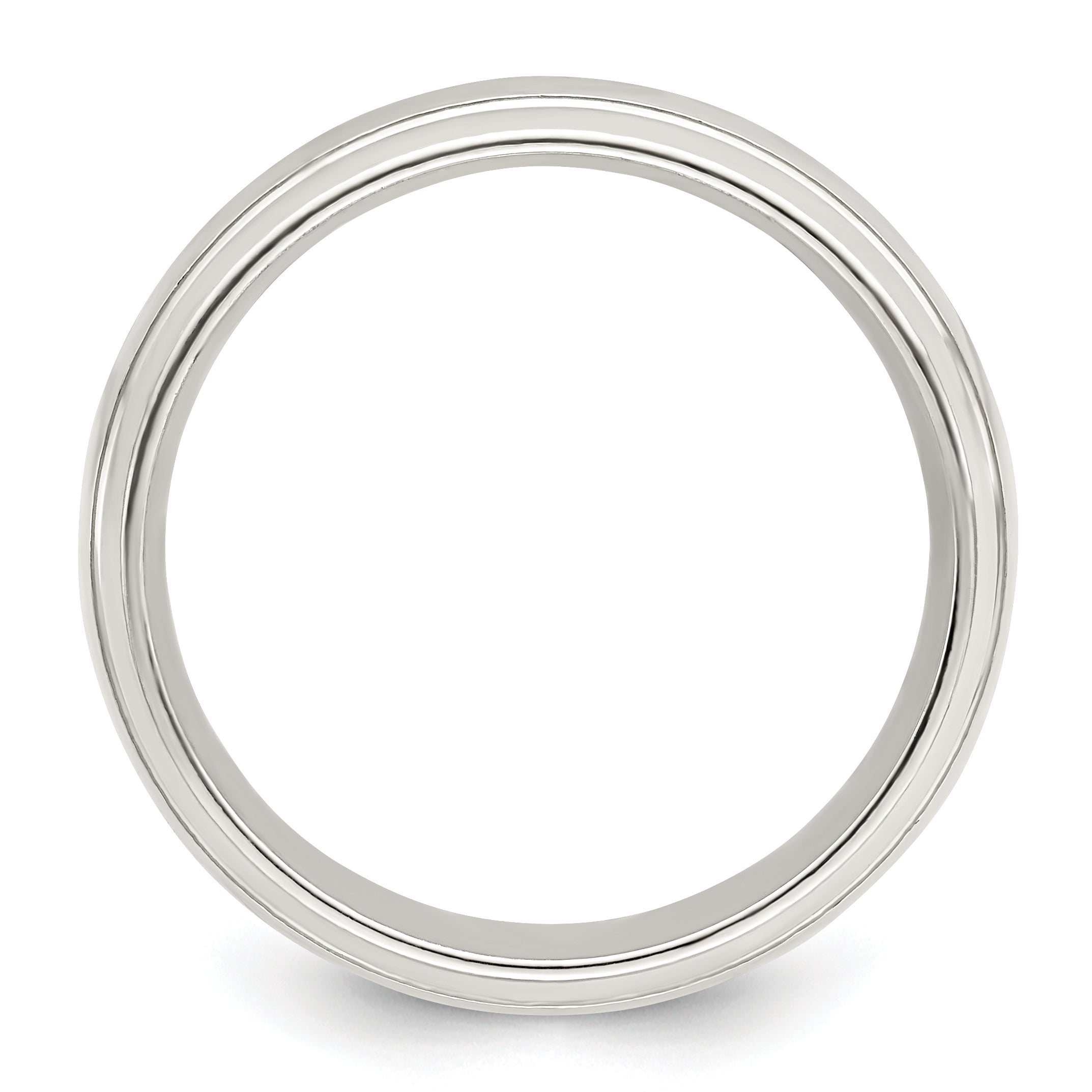 Sterling Silver 6mm Polished Domed With Grooved Beveled Edge Fancy Band
