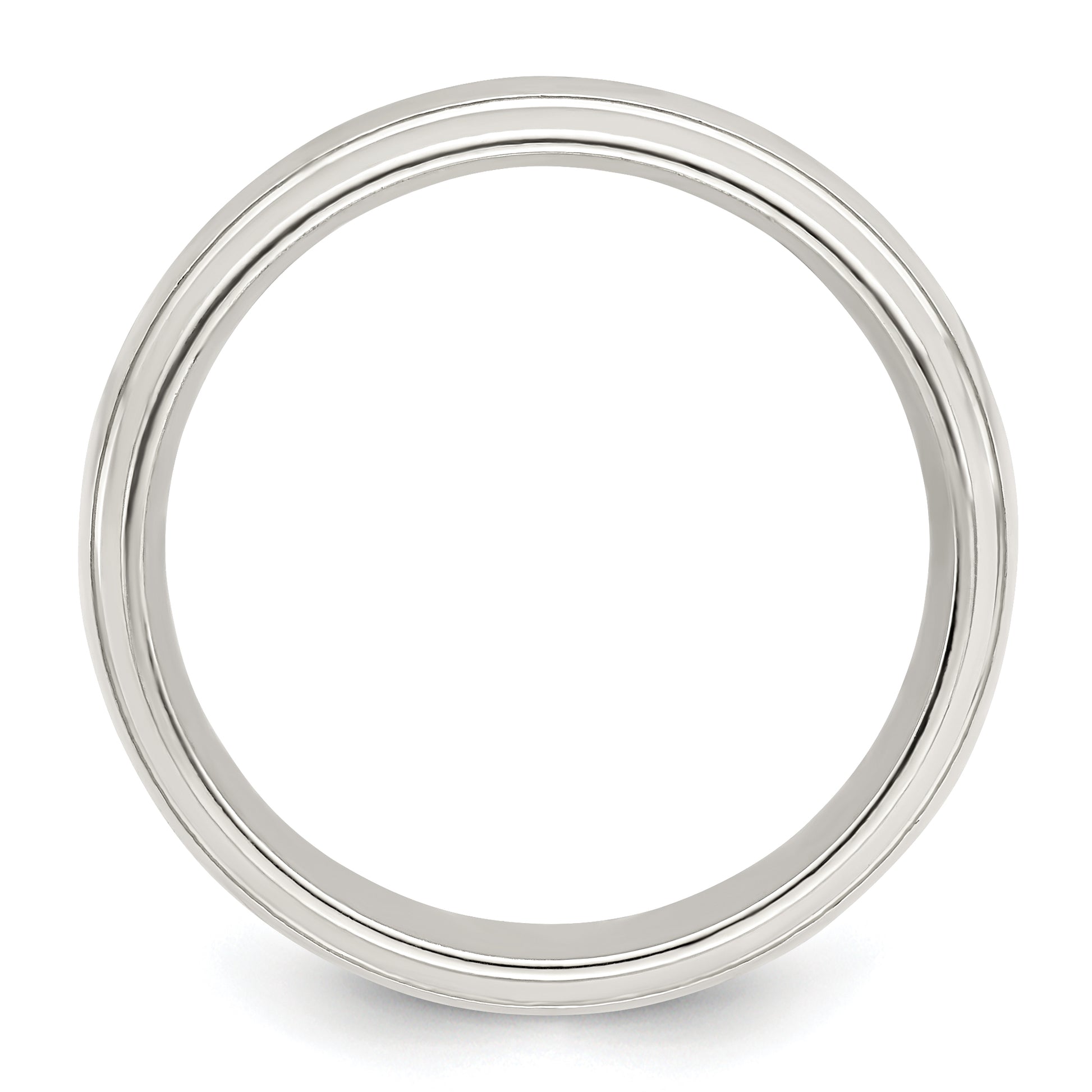Sterling Silver 6mm Polished Domed With Grooved Beveled Edge Fancy Band