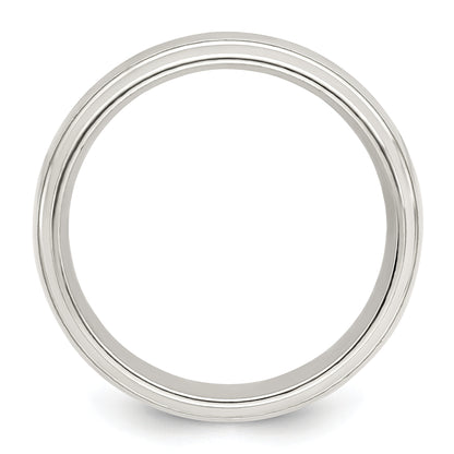 Sterling Silver 6mm Polished Domed With Grooved Beveled Edge Fancy Band