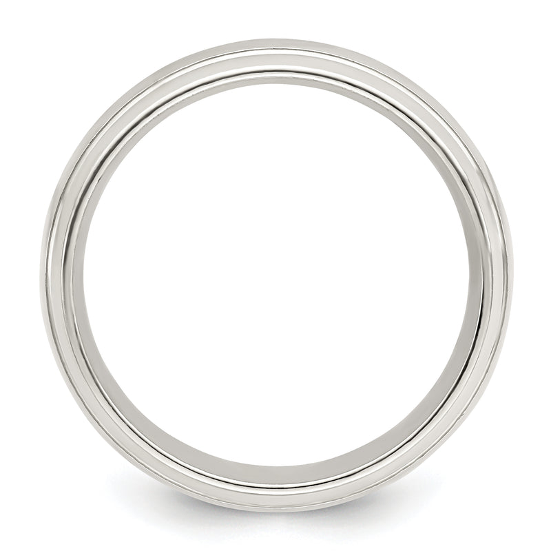 Sterling Silver 6mm Polished Domed With Grooved Beveled Edge Fancy Band