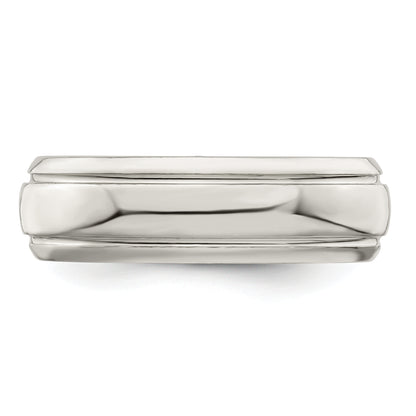 Sterling Silver 6mm Polished Domed With Grooved Beveled Edge Fancy Band