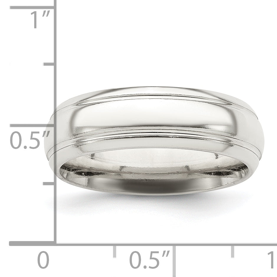 Sterling Silver 6mm Polished Domed With Grooved Beveled Edge Fancy Band