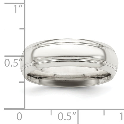 Sterling Silver 6mm Polished Domed With Grooved Beveled Edge Fancy Band