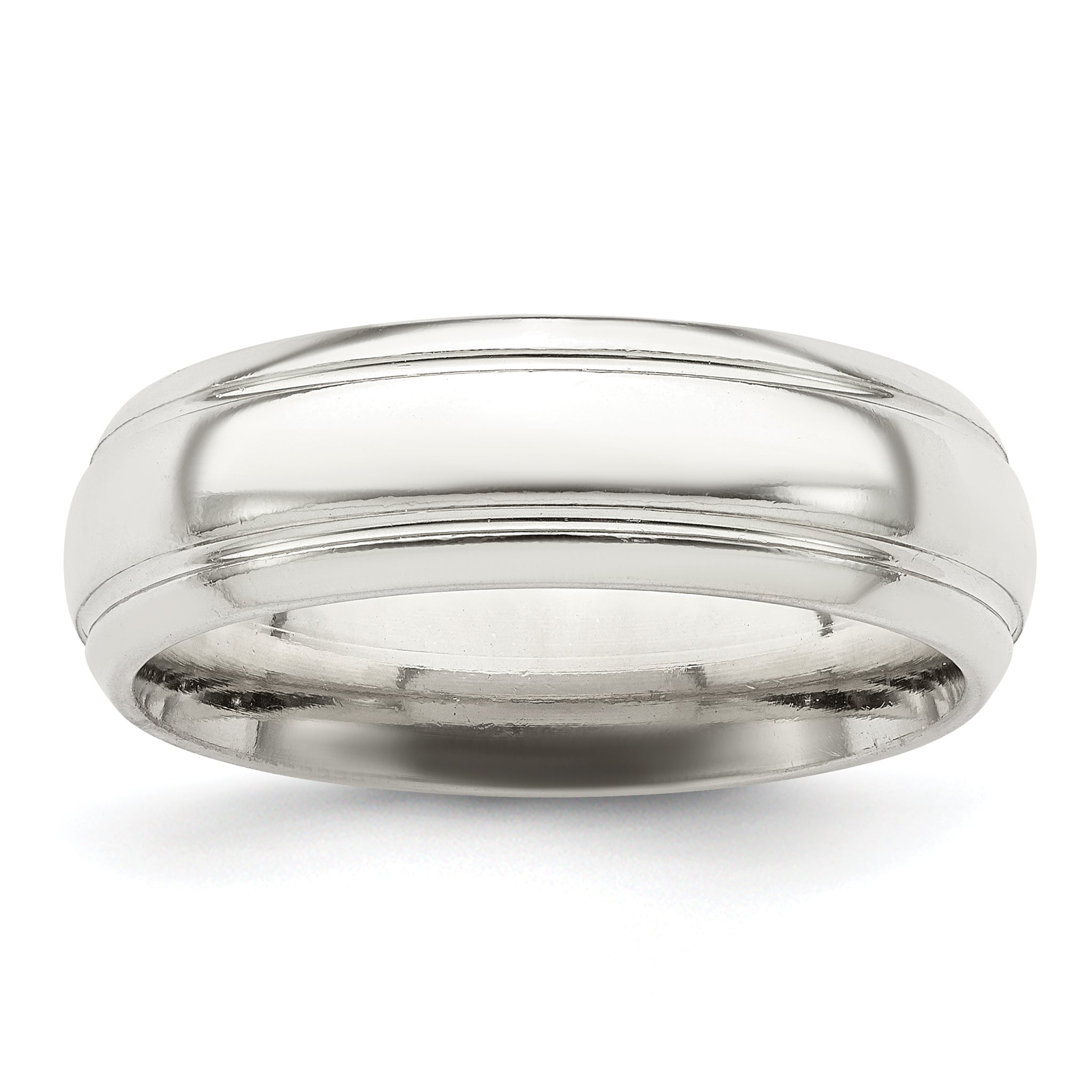 Sterling Silver 6mm Polished Domed With Grooved Beveled Edge Fancy Band