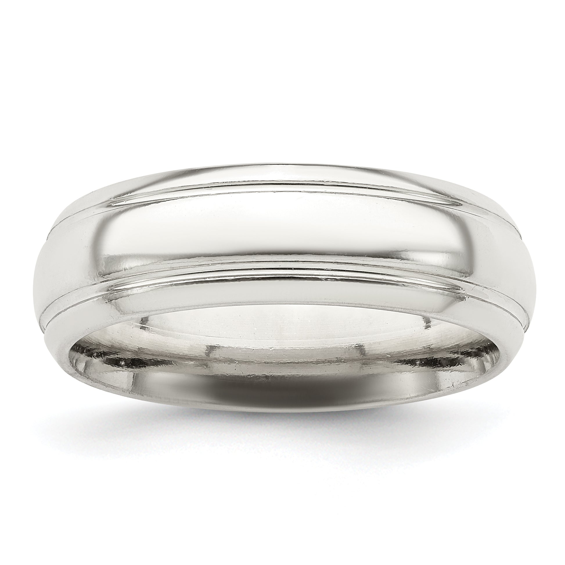 Sterling Silver 6mm Polished Domed With Grooved Beveled Edge Fancy Band