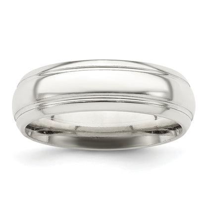 Sterling Silver 6mm Polished Domed With Grooved Beveled Edge Fancy Band