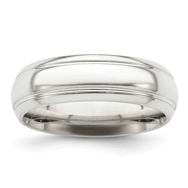 Sterling Silver 6mm Polished Domed With Grooved Beveled Edge Fancy Band