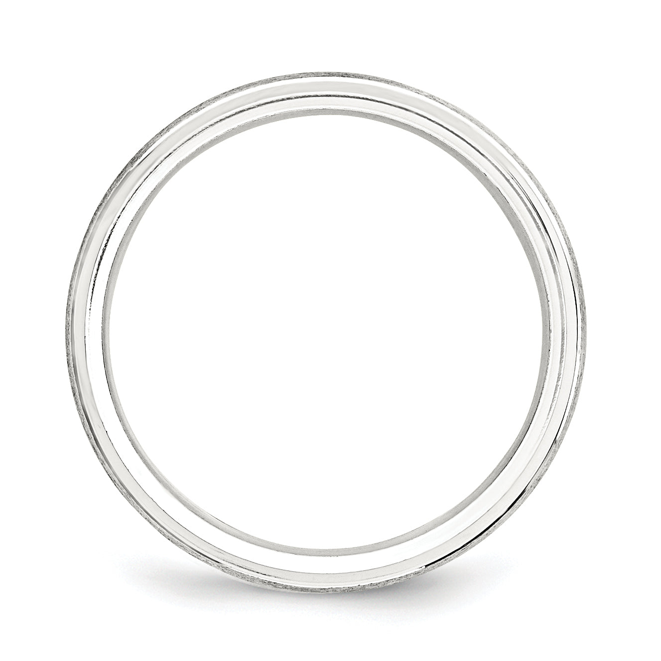 Sterling Silver 6mm Brushed Domed With Grooved Beveled Edge Fancy Band