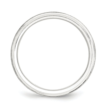 Sterling Silver 6mm Brushed Domed With Grooved Beveled Edge Fancy Band