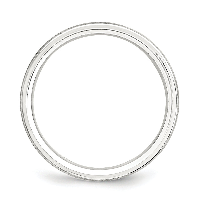 Sterling Silver 6mm Brushed Domed With Grooved Beveled Edge Fancy Band