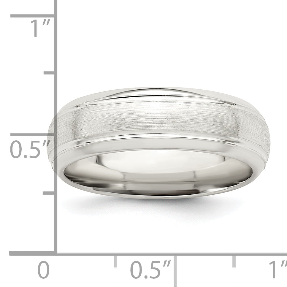 Sterling Silver 6mm Brushed Domed With Grooved Beveled Edge Fancy Band
