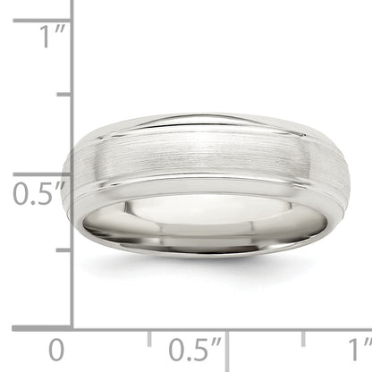Sterling Silver 6mm Brushed Domed With Grooved Beveled Edge Fancy Band