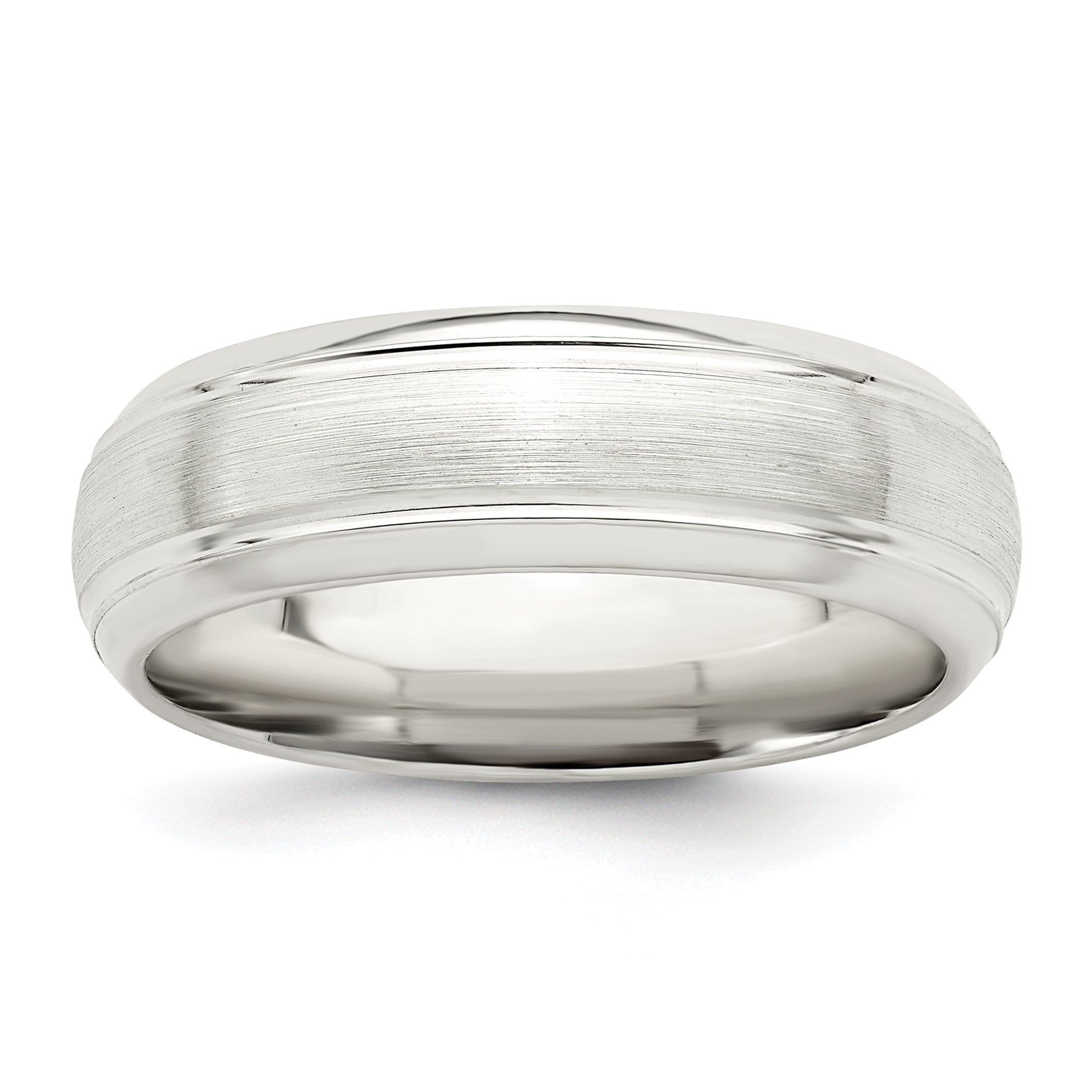 Sterling Silver 6mm Brushed Domed With Grooved Beveled Edge Fancy Band
