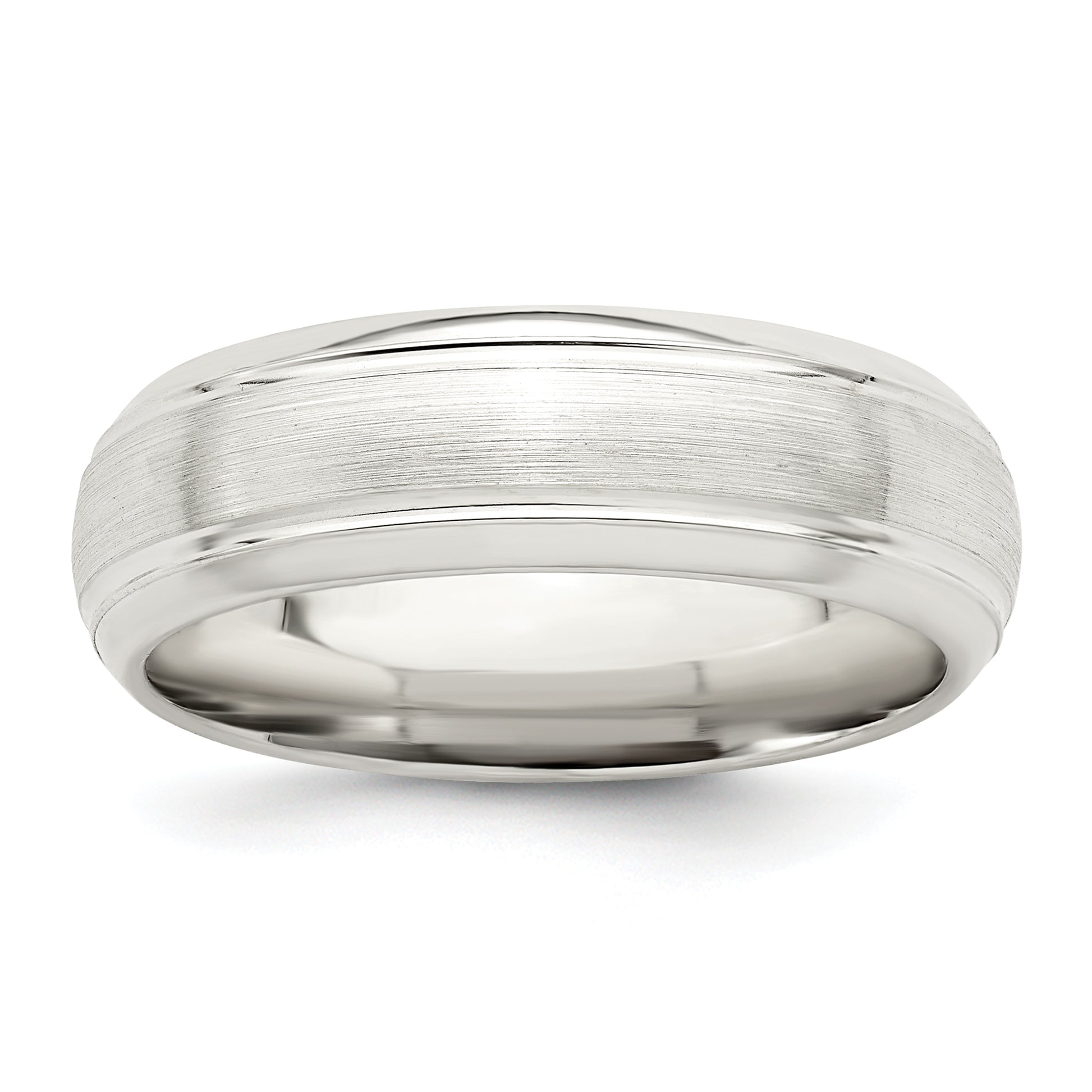Sterling Silver 6mm Brushed Domed With Grooved Beveled Edge Fancy Band