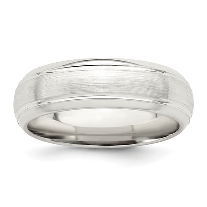 Sterling Silver 6mm Brushed Domed With Grooved Beveled Edge Fancy Band