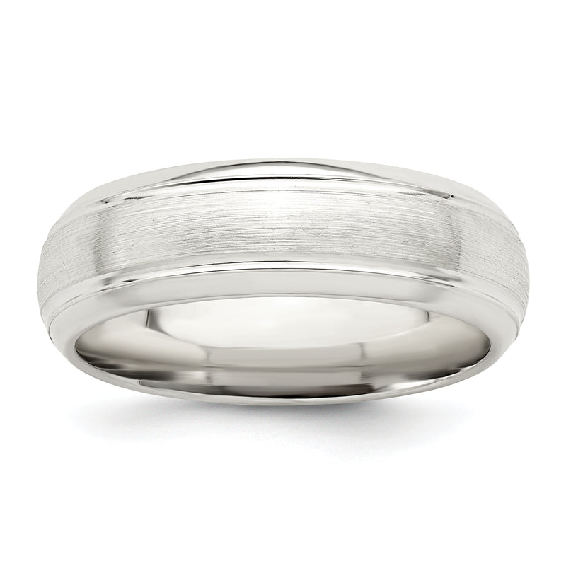 Sterling Silver 6mm Brushed Domed With Grooved Beveled Edge Fancy Band