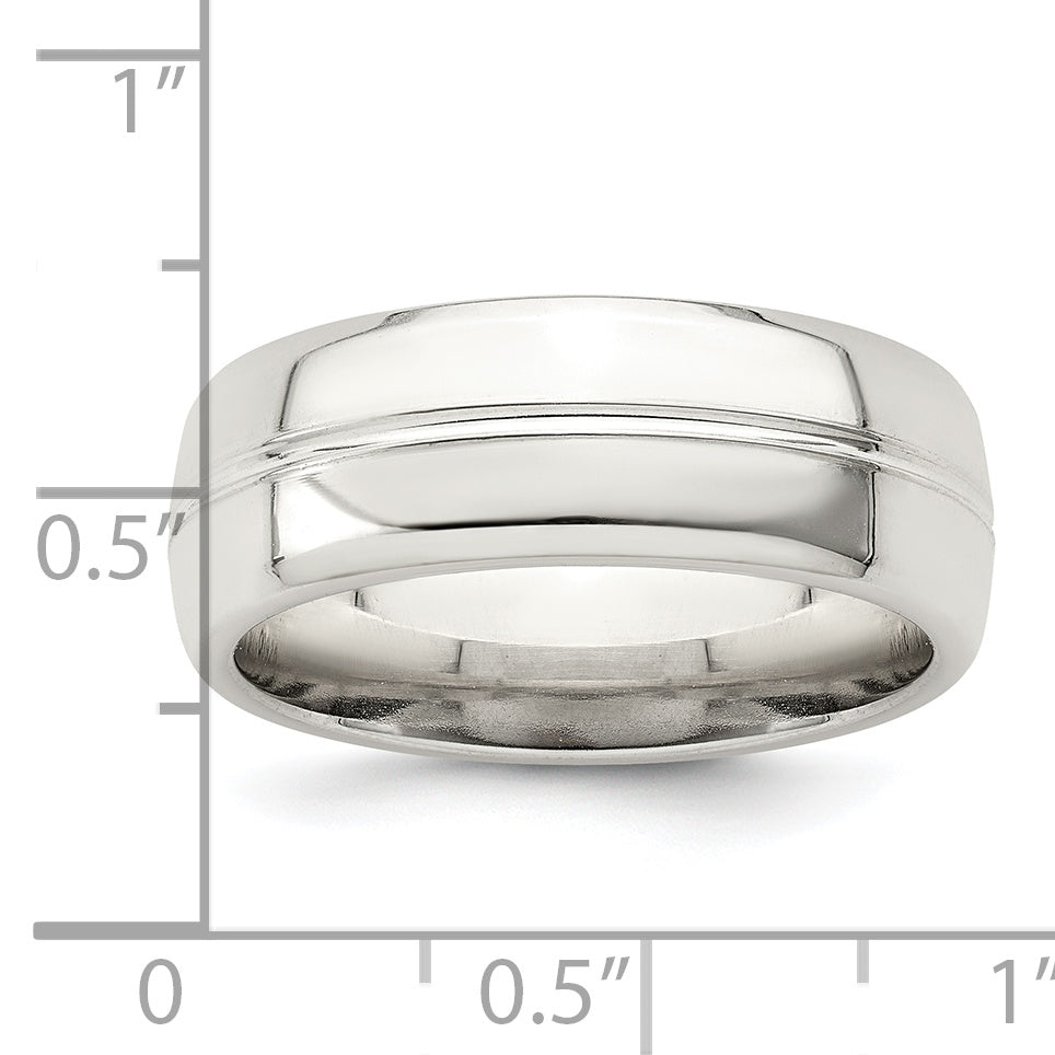 Sterling Silver 7mm Polished Domed Grooved Fancy Band